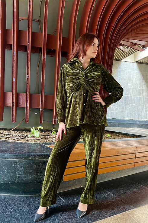 Emily Green Crushed Velvet Winter Coord